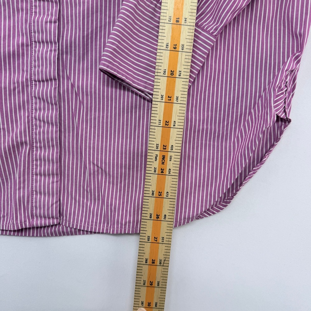 Ann Taylor Purple White Striped Cotton Button Down Shirt Womens Medium L/S - Picture 6 of 6